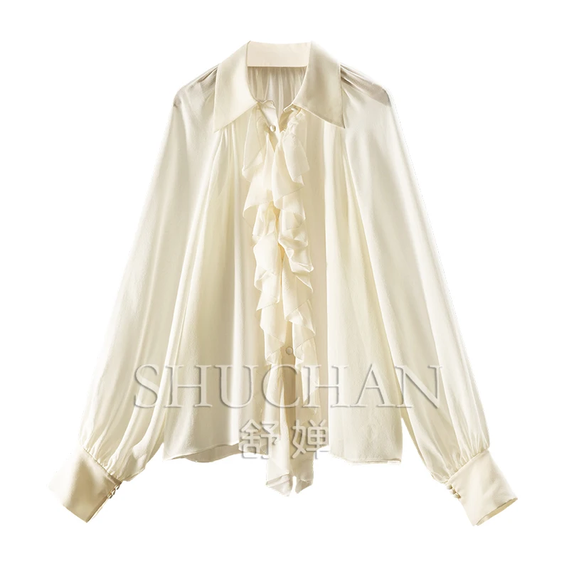 

Elegant Muse French Romantic Smart Silk Georgette Ruffle Lantern Sleeve Shirt 10E8 Blusas De Mujer Bonitas Y Baratas