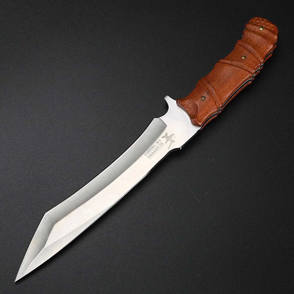 Wooden handle high-quality hunting knife outdoor survival straight blade D2 steel fixed blade knife including leather case