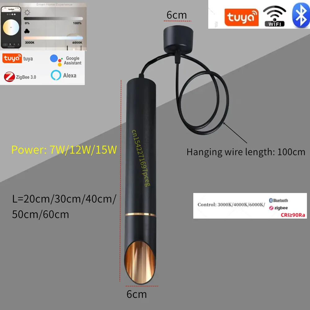 Nordic Long Tube Zigbee Dimmable 7W 12W Pendant Lights Hanging Kitchen Light Length Adjustable Home Dining Room Lighting Lights