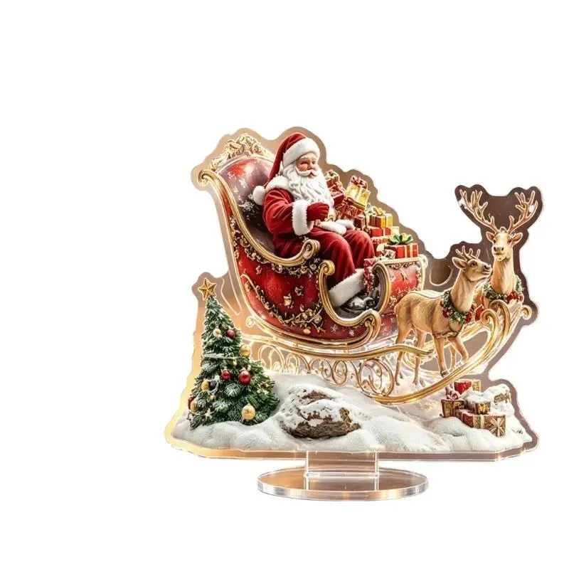 2D Flat Acrylic Mini Figurine Santa Reindeer Standing Sign Xmas Desktop Home Ornament