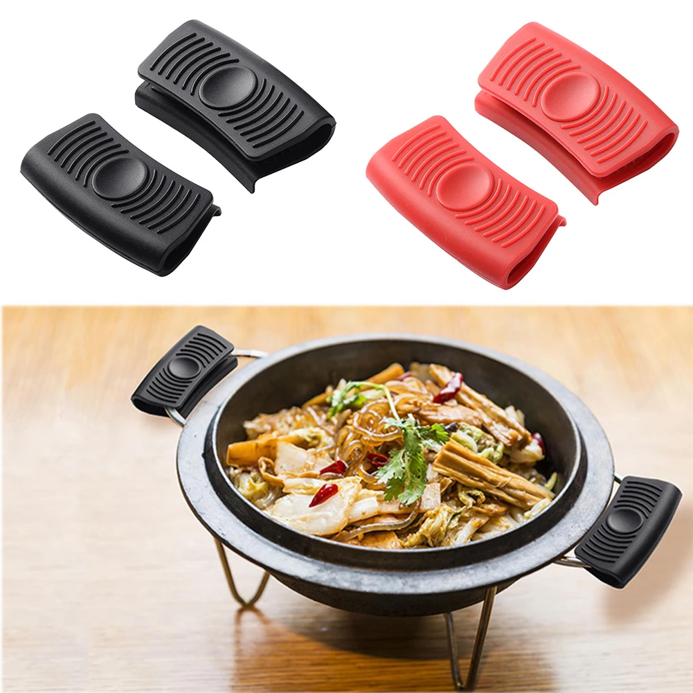 2pcs Pan Handle Cover Heat Resistant Anti Scalding Pot Holder Clip Non-Slip Silicone Pot Clips Cooking Tool Kitchen Gadgets
