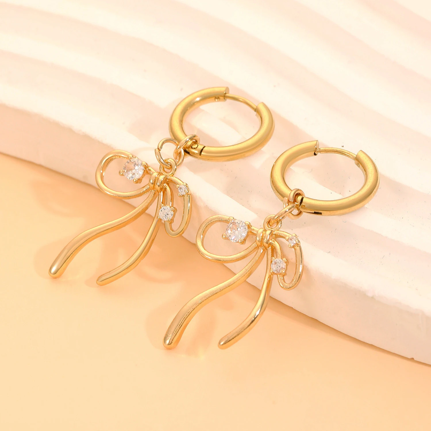 Vintage Bowknot Zircon geometris anting menjuntai berlapis tembaga emas untuk wanita wanita gadis pesta Chunky hadiah perhiasan indah
