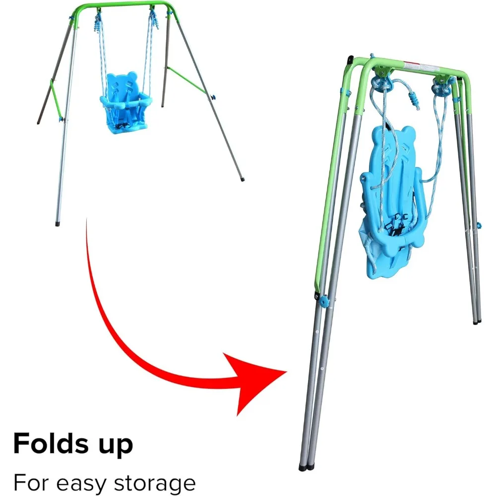 Heavy duty baby indoor/outdoor swing set, with seat belt, blue, 52 inches long x 55 inches wide x 47 inches high