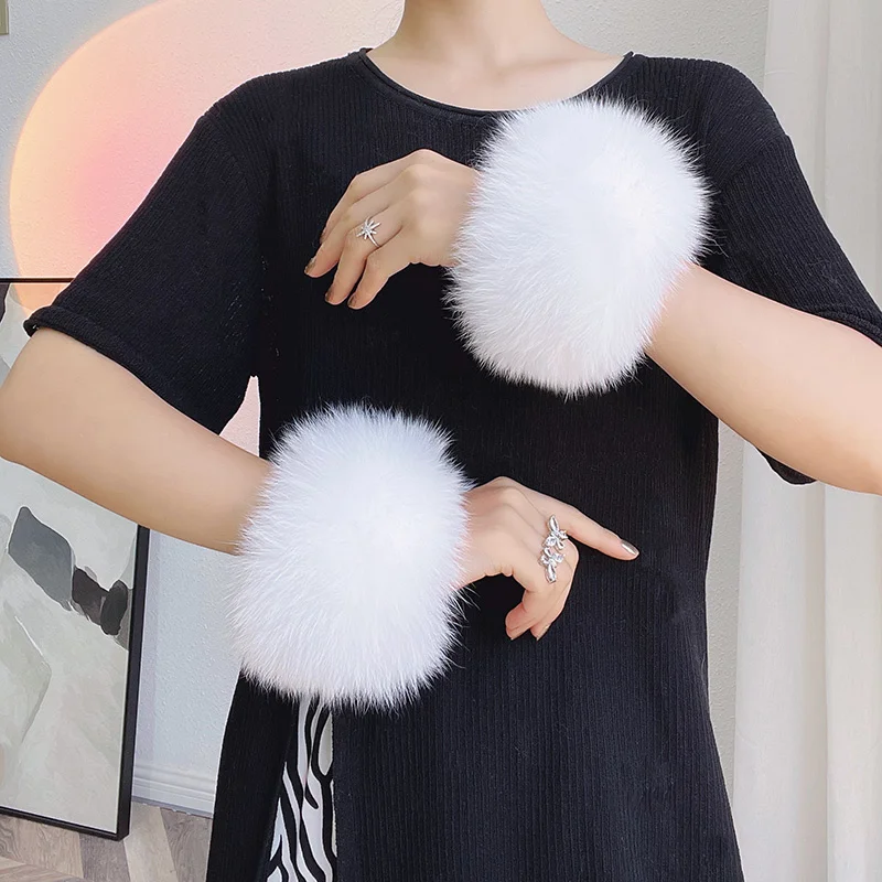 100% Real Fox fur Cuffs Warmer Wrist Cuff Fur Sleeves For Women Coat Genuine Fox fur Arm Cuffs Lady Bracelet Real Fur Wristband