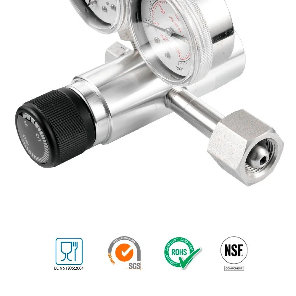 Two - stage pressure regulator with dual gauge for homebrew beer kegerator sodastream