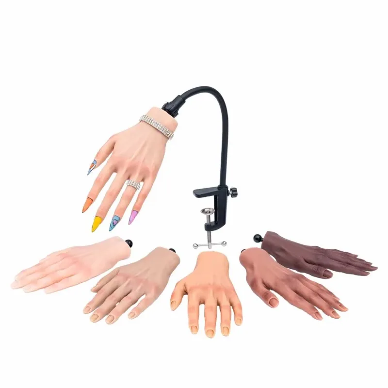 Flexible Silicone Nail Practice Hand Model, Rubber Dummy Hand for Nail Art Manicure Training Exercise