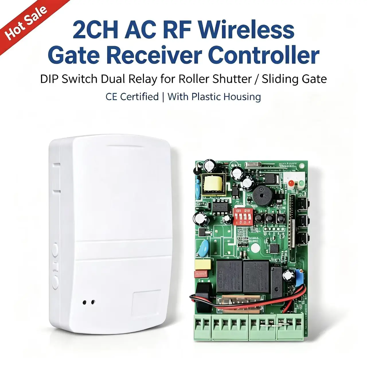 2 Channel Dual Relay RF Wireless Receiver AC Input DIP Code Learning Gate Control Module CE Certified for Automatic Shutter Gate