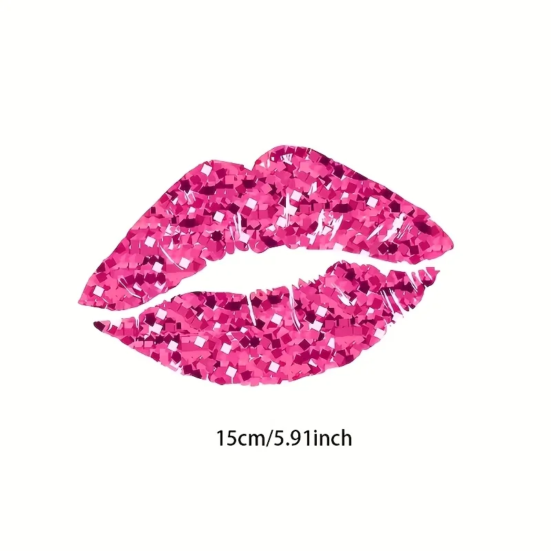 2D Flat Pink Glitter Lip Print Vinyl Sticker | 