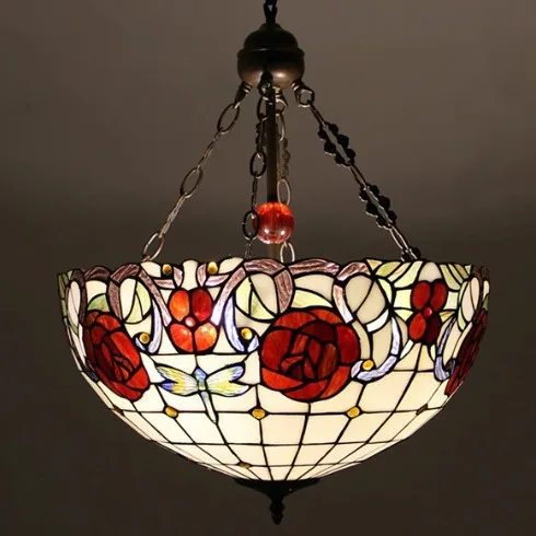 Stained glass art 18-inch anti-chandelier, European pastoral storefront cafe classical decorative lamp