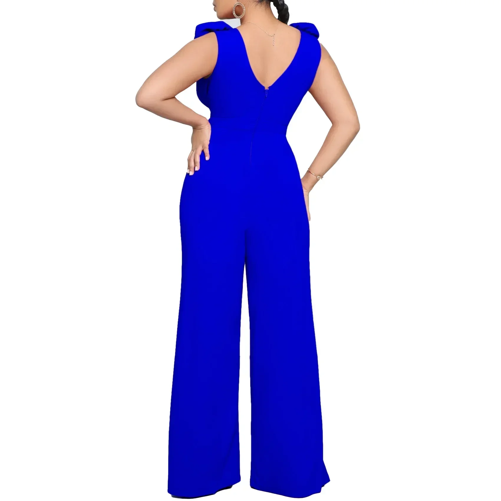 2024, африканская одежда для женщин, летняя мода, африканский комбинезон без рукавов с v-образным вырезом из полиэстера, красный, черный, синий, длинный комбинезон, S-3XL