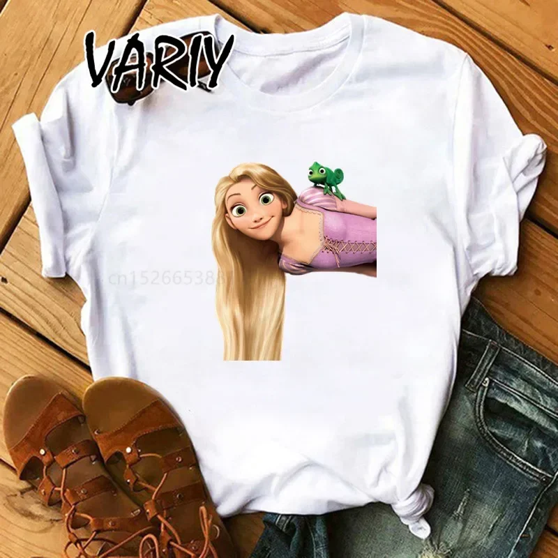 Cute Rapunzel Graphic Tshirt Aesthetic Female Clothes Tangled Princess Casual Grunge Girls T-shirt Top Tee Ropa Mujer Streewear