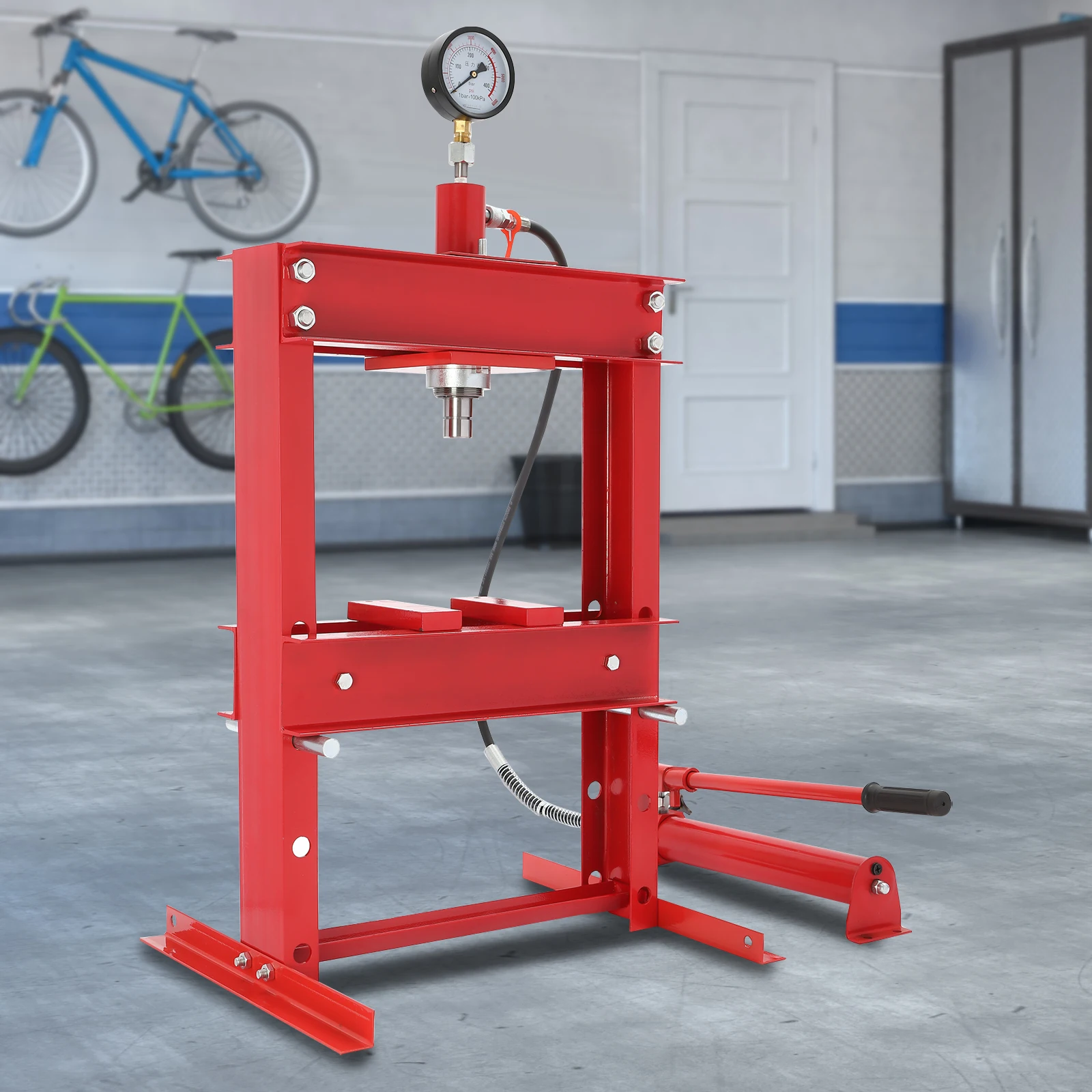 10T Hydraulic Benchtop Press, 22046.23lbs Max Pressure, 3-Level Height Adjustment, for Auto Repair, Metalworking, H-Structure