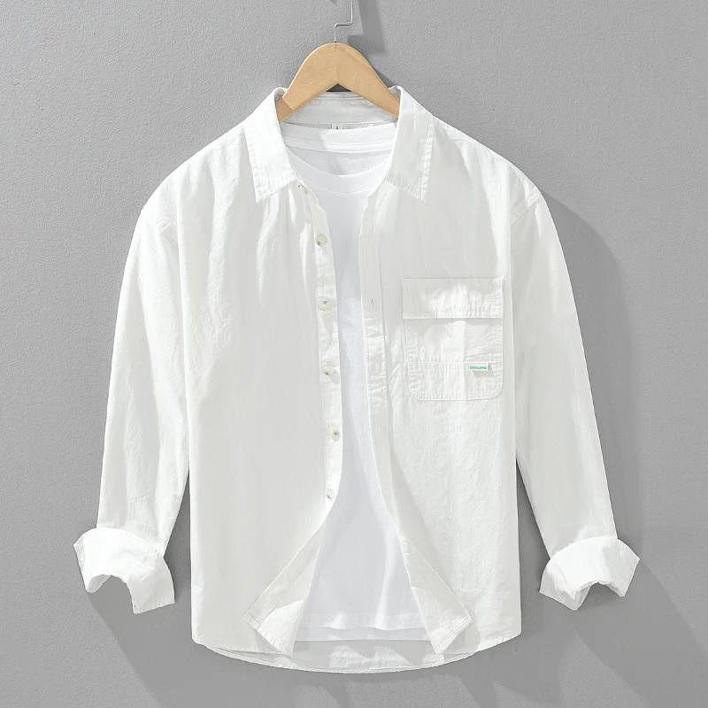 

Casual Men's Long Sve irt White Loose Fit Youthful Sle Breathable Cotton Autumn Faion Trendy And Haome