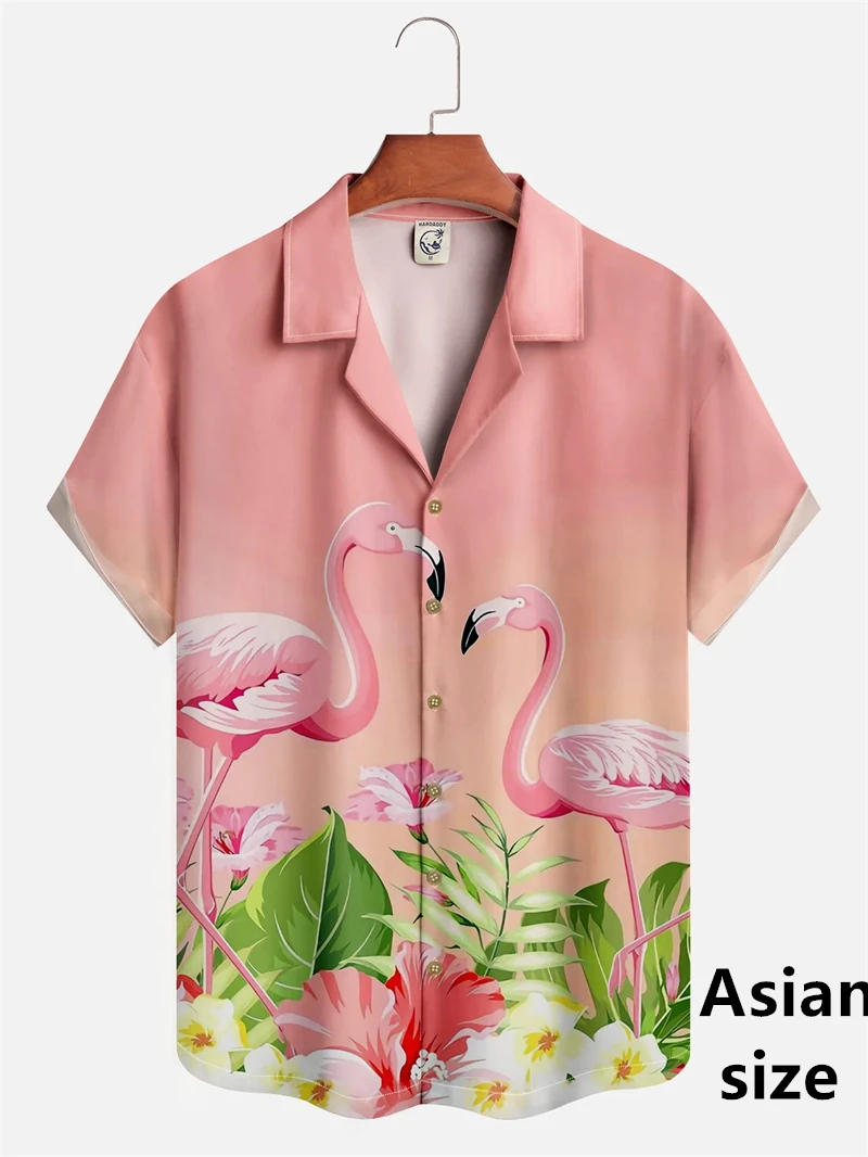 Trendy Flamingo Graphic 3d Print Hawaiian Shirts For Men Women Summer Street Short Sleeves Harajuku Lapel Button Unisex Blouse