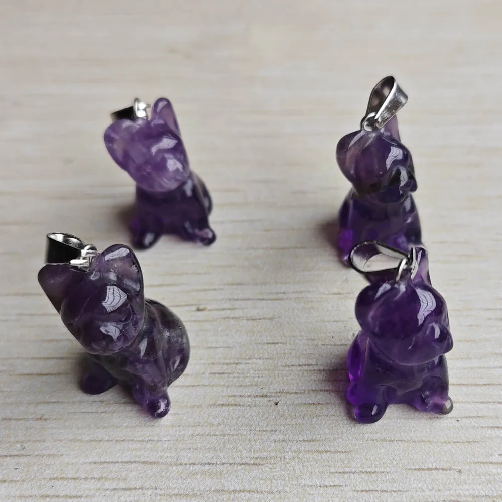Fashion good quality amethyst natural stone dog shape pendants for Necklaces jewelry making 4pcs/lot Wholesale free shipping image 2