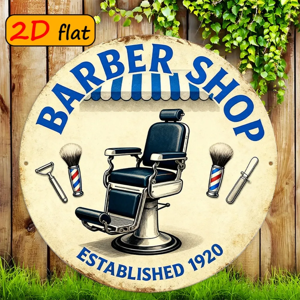 Vintage Barber Aluminum Sign 19.99cm - Barbershop Wall Art Razor Shaving Brush Outdoor Plaque