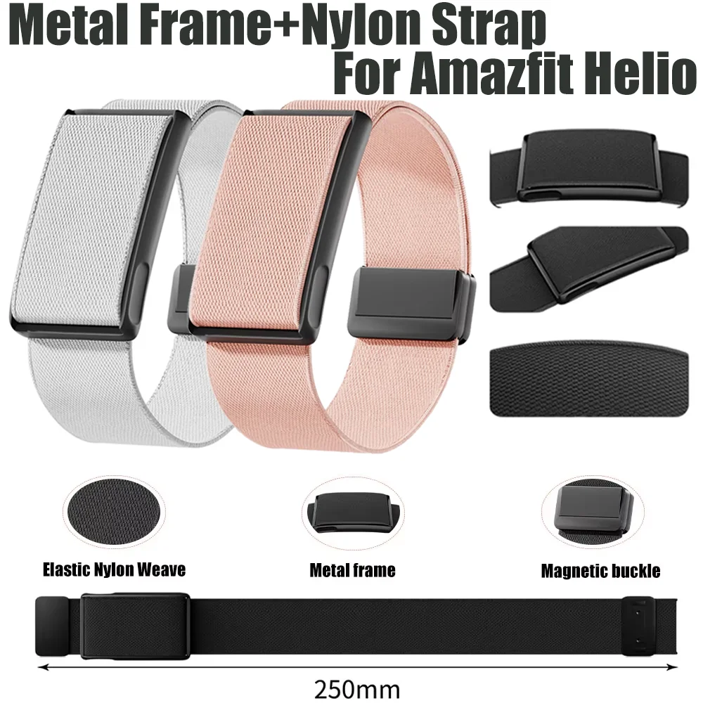 Metall- und Nylon-Geflechtarmband für Amazfit Helio, magnetisch, elastisch, atmungsaktiv, als Armband oder Gürtel für Amazfit Helio, austauschbares Uhrenarmband.