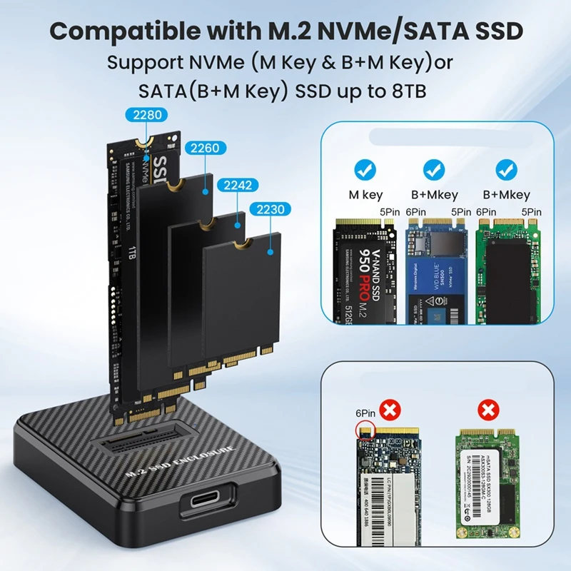 Estación de acoplamiento M.2 Nvme y SATA a USB C, protocolo Dual, adaptador M.2 a USB C, carcasa SSD externa de 10Gbps con USB C 2 en 1