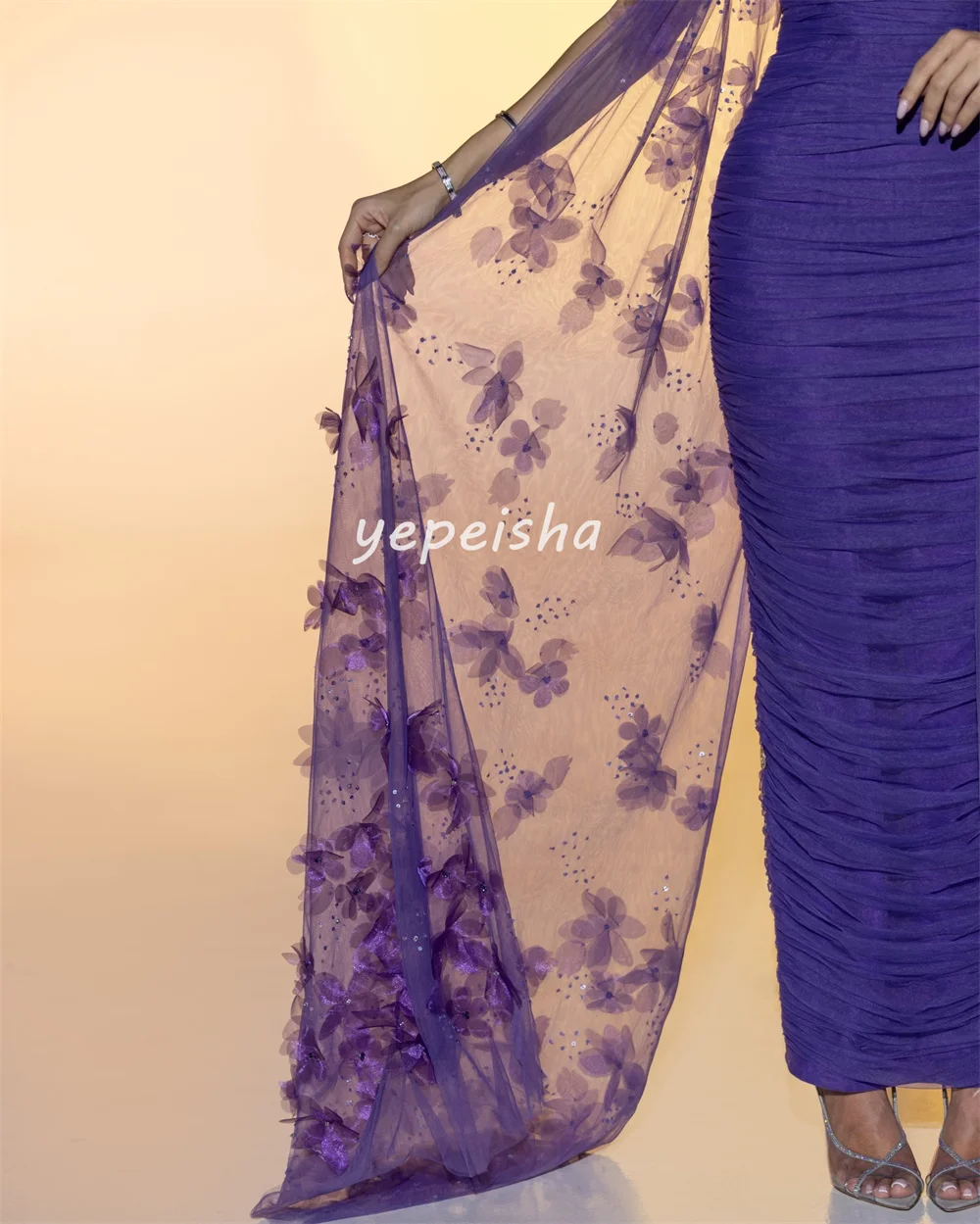 Customized Sparkle Fashion Tulle Handmade Flower Beading Sequined Straight Off-the-shoulder Midi Dresses Evening Dresses Retro