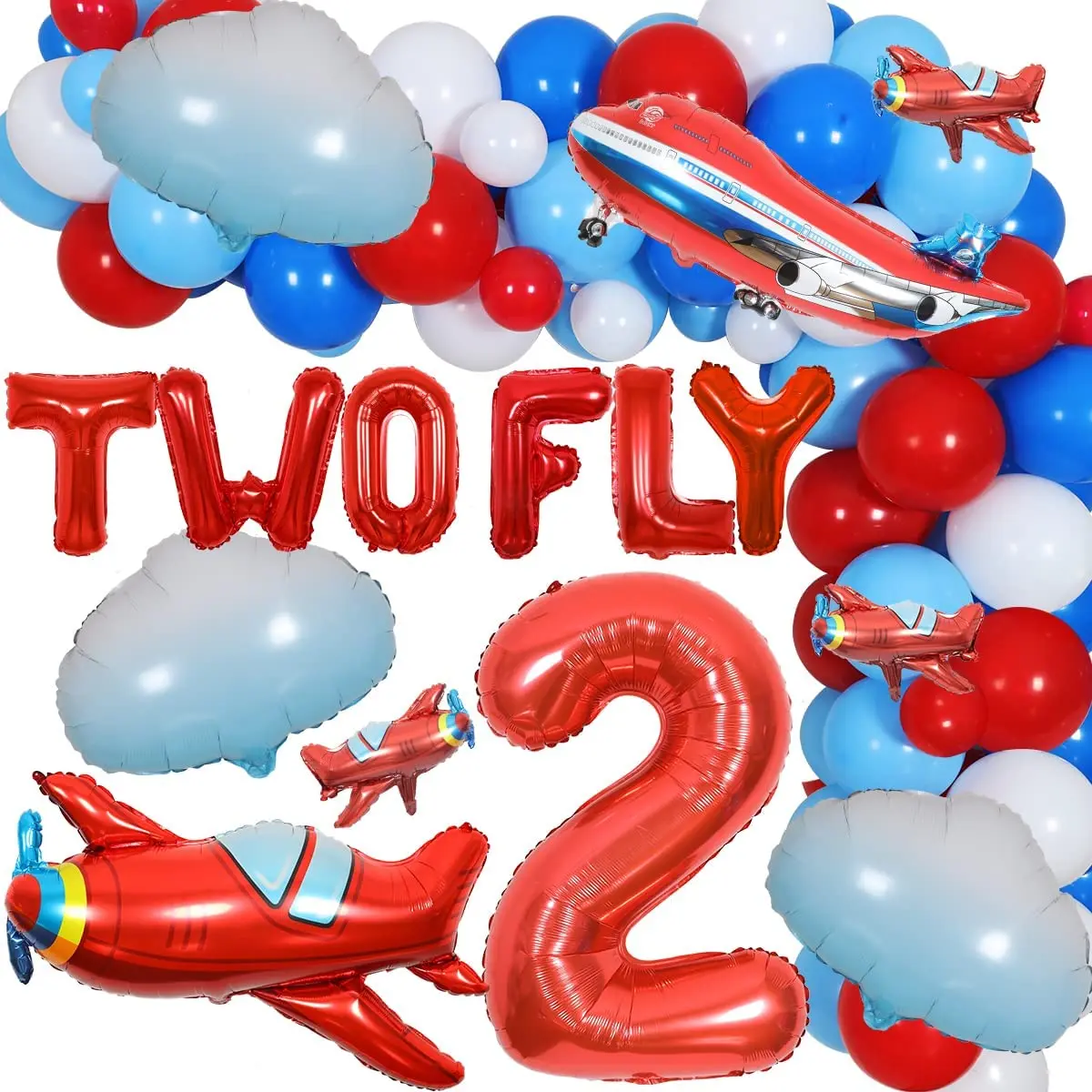 

Funmemoir Two Fly Airplane Theme 2nd Birthday Decorations Airplane Balloon Garland Kit for Boys Second Birthday Party Supplies