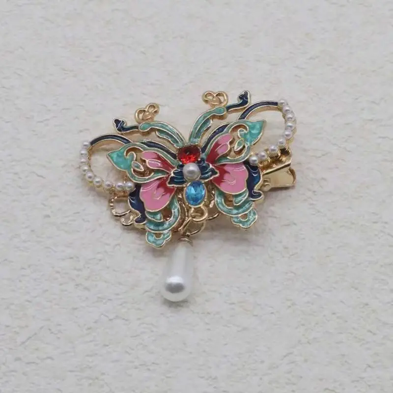 Nuevo Horquilla de mariposa azul quemado antiguo de estilo chino Hanfu Cheongsam nuevos accesorios para el cabello de mujer de la dinastía Qing de estilo chino V