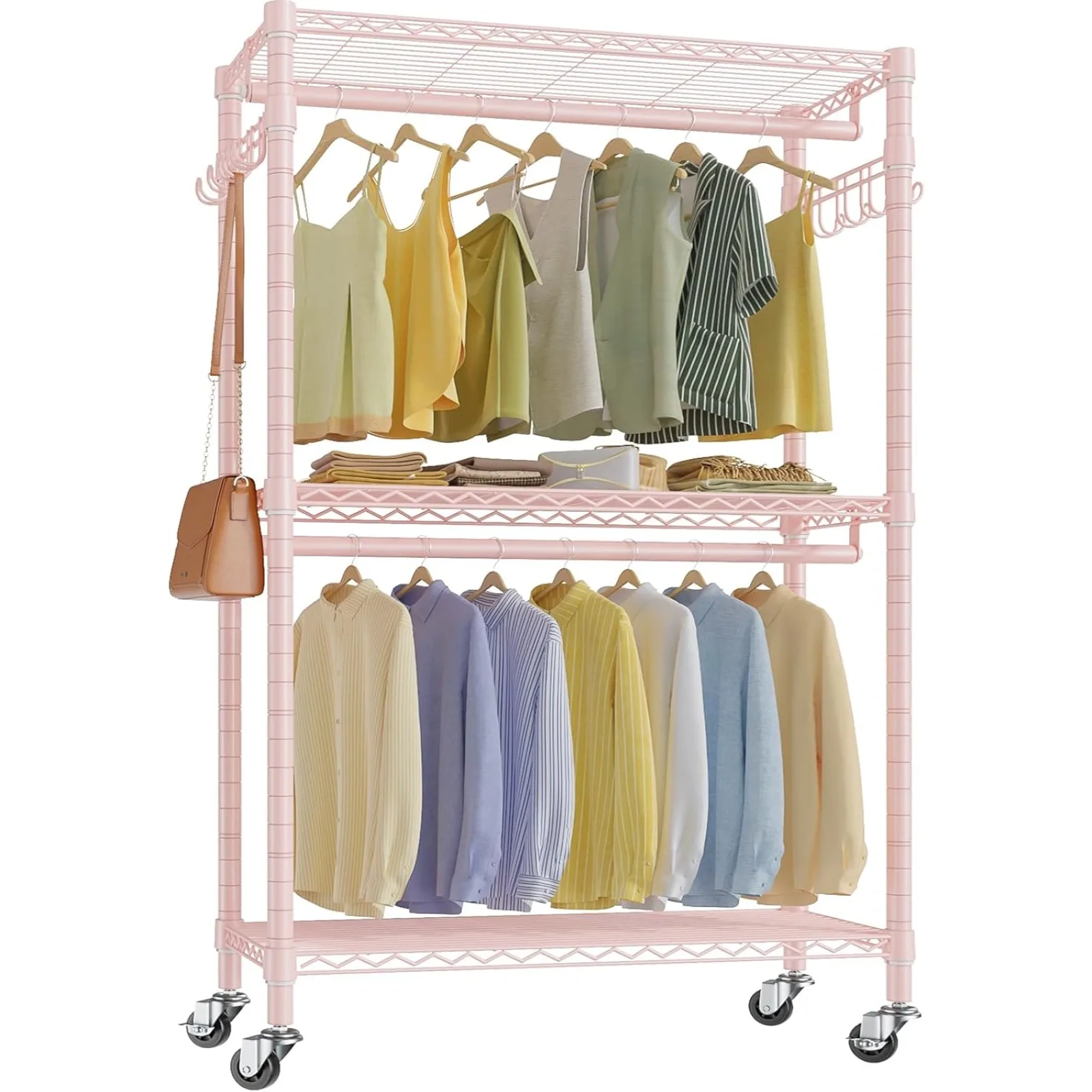 

US V12 Rolling Garment Rack Heavy Duty Clothes Rack, Metal Clothing Rack with Double Rods Adjustable Shelves