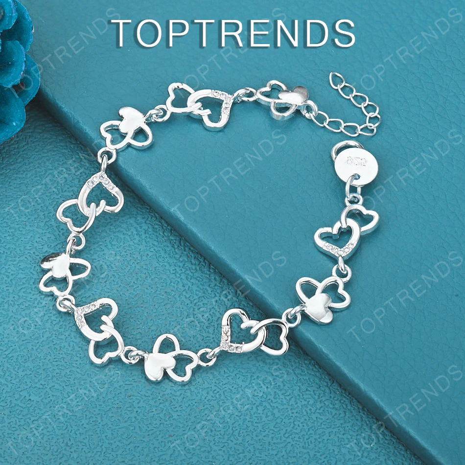 

Luxury Zircon 925 Sterling Silver Heart Bracelet Romantic Valentine'S Day Gift Jewelry Engagement Party Accessories For Women