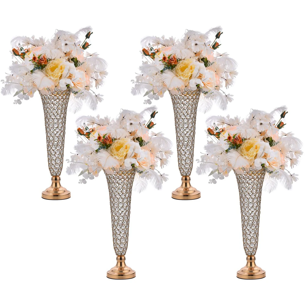 IMUWEN 10 PCS Vases Wedding Table Centerpieces Metal Event Floor Road Lead Flowers Holders Crystal Stand For Home Decor IM1149