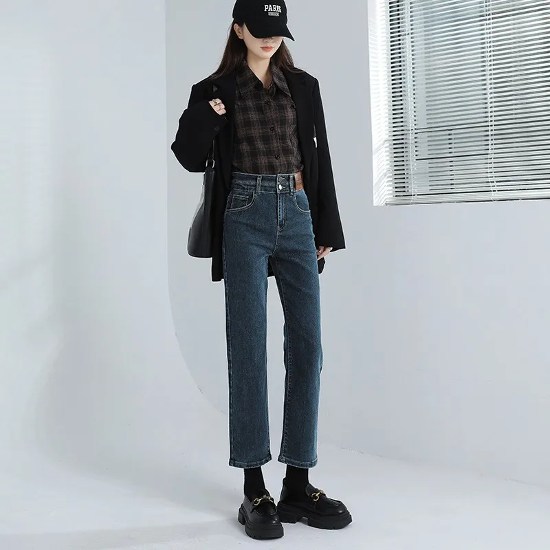 High Waist Straight Leg Denim Jeans Women's plus Size Bla Slimming Nine Tube Pants Autumn New Arrival Cotton Jeans