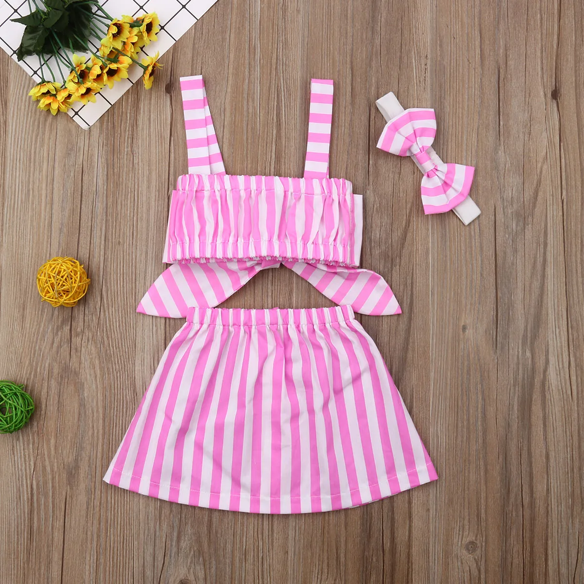 Summer Newborn Baby Girl Cute Pink Clothes 2PCS Cotton Sleeveless Stripe Tops+Tutu Skirt Summer Outfits