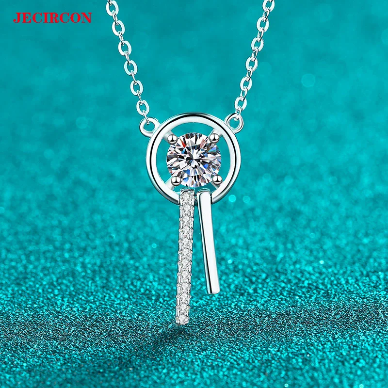 

JECIRCON S925 Sterling Silver Moissanite Necklace for Women, 1 Carat Linear Tassel Pendant Clavicle Chain, Versatile & Stylish