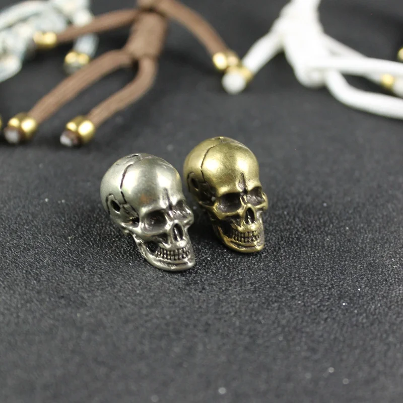 3MM- Punk Brass Skull Head Knife Beads Umbrella Rope DIY Accessories White Copper Vintage Paracord Personality Hang Pendants