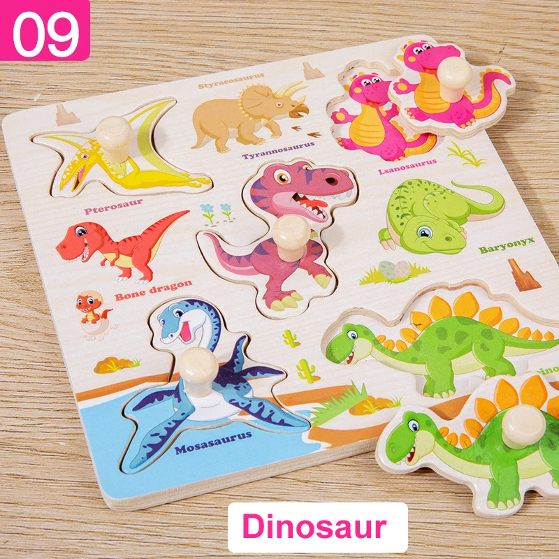 Holzpuzzle Montessori Spielzeug für Kinder Cartoon Tier Verkehr Hand Greifbretter Frühes Lernen Lernspielzeug für Kinder