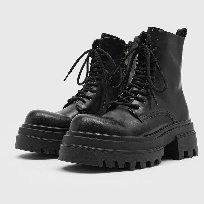 

Winter Men's Lace Up High Top Boots for Comfortable Height Increase, Soft and Non Slip Walking Boots, British Style