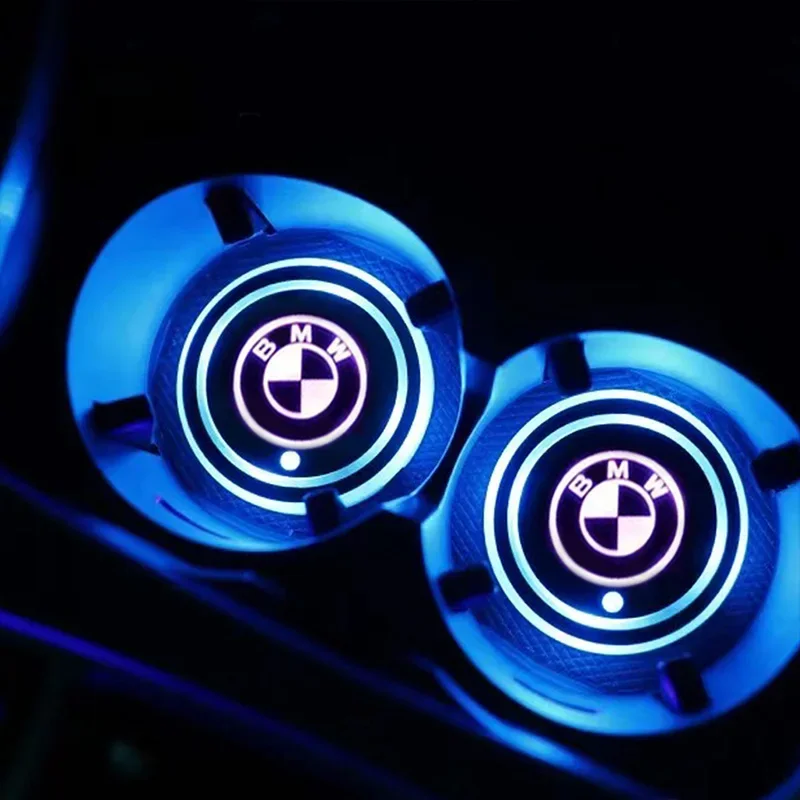 7 ألوان سيارة LED مضيئة كأس الماء منصات السيارات كوستر الحصير لسيارات BMW F11 F12 F07 F01 F02 F30 F35 F34 F36 GT E39 E46 E90 E36 E60