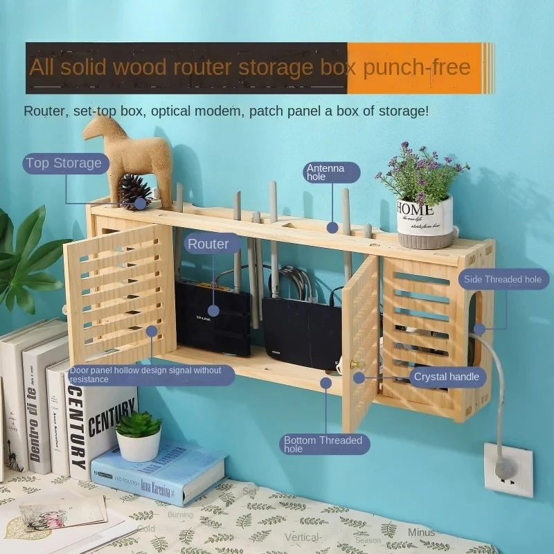 Wooden Wall Mounted Router Organizer Box for WiFi Modem TV Set Top Box Storage with Cable Management Home Decor