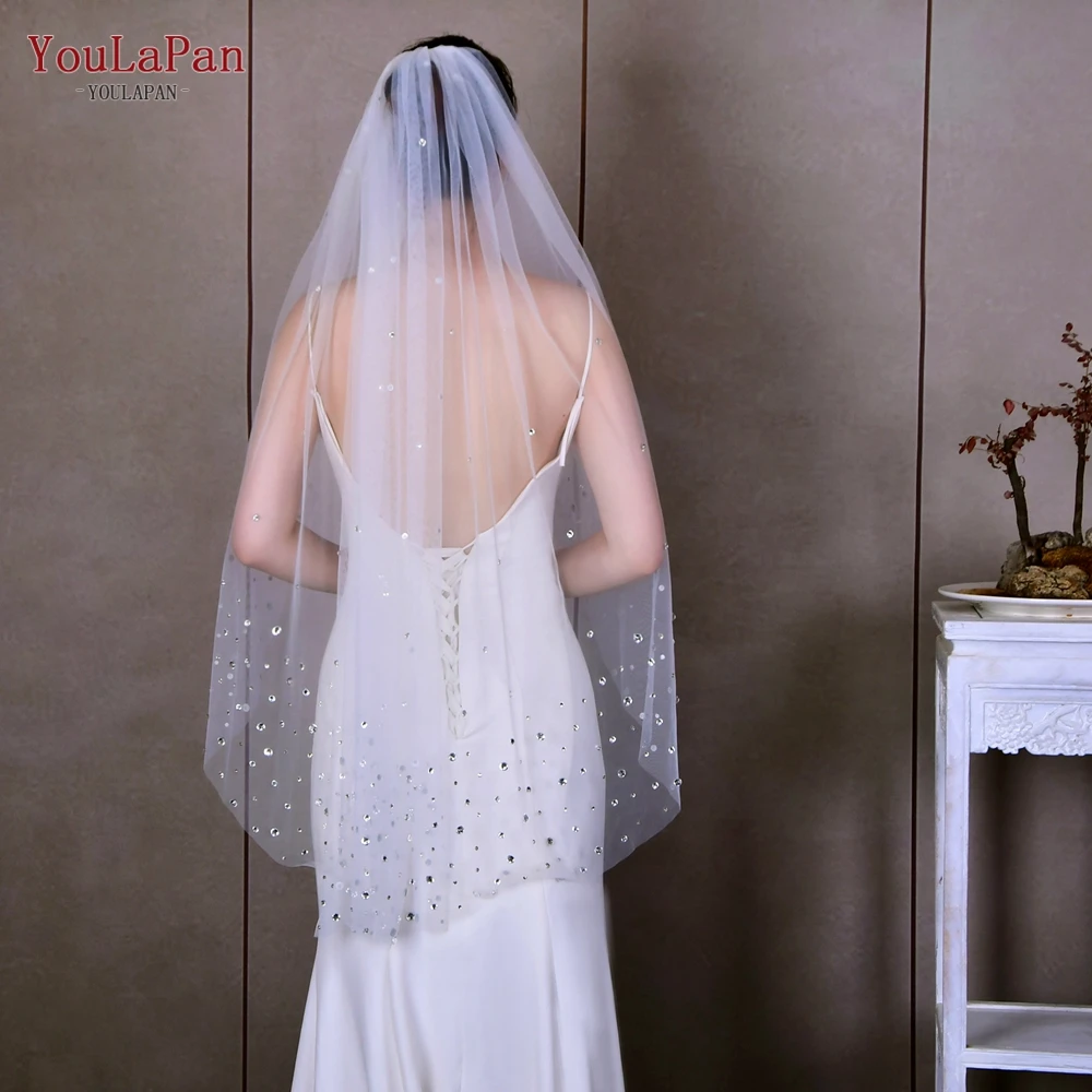 YouLaPan Cascading Rhinstones Wedding Veil Glitter Diamond Bridal Veils Soft Accessories for Wedding Dress Crystal Veil v148