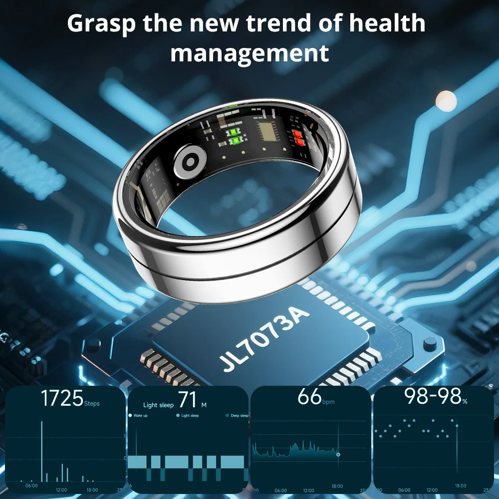 COLMI R07 حلقة ذكية للرجال والنساء مع علبة شحن، معدل ضربات القلب والأكسجين في الدم، 5ATM مقاومة للماء لهاتف Xiaomi Android iOS