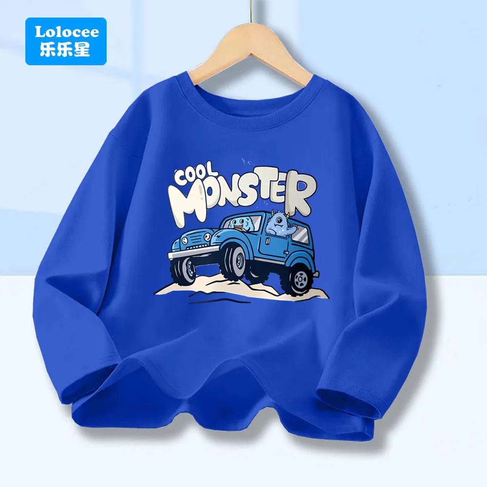 Kinder-Cartoon-Langarm-T-Shirt, cooles Monster-Cartoon-Auto-Druck-T-Shirt für Jungen, Rundhals-Tops GSKC1