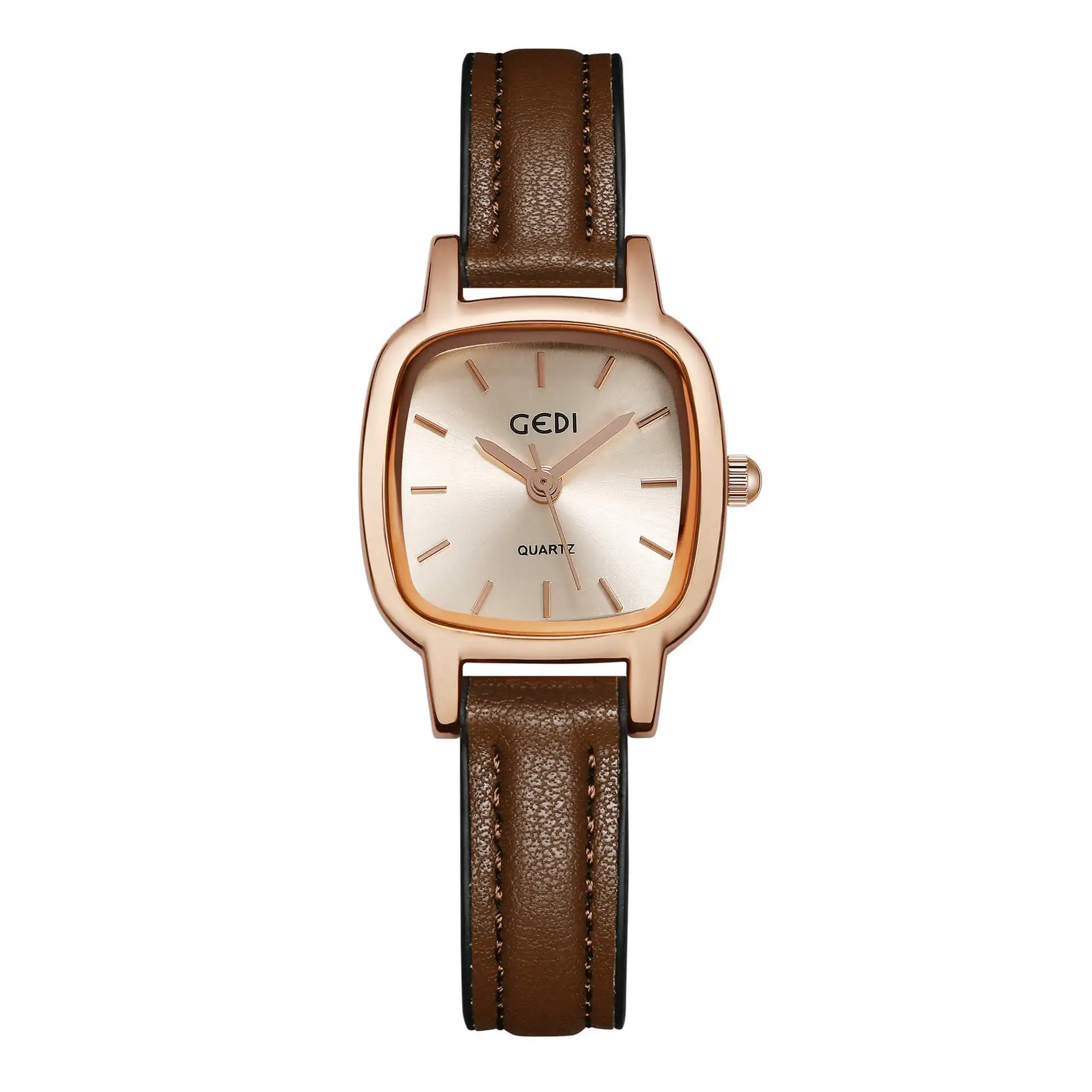 

Fashion Gedi Top Brand Simple Student Small Brown Leather Waterproof Audience Advanced Sense Women's Quartz Gift Wrist Watch es