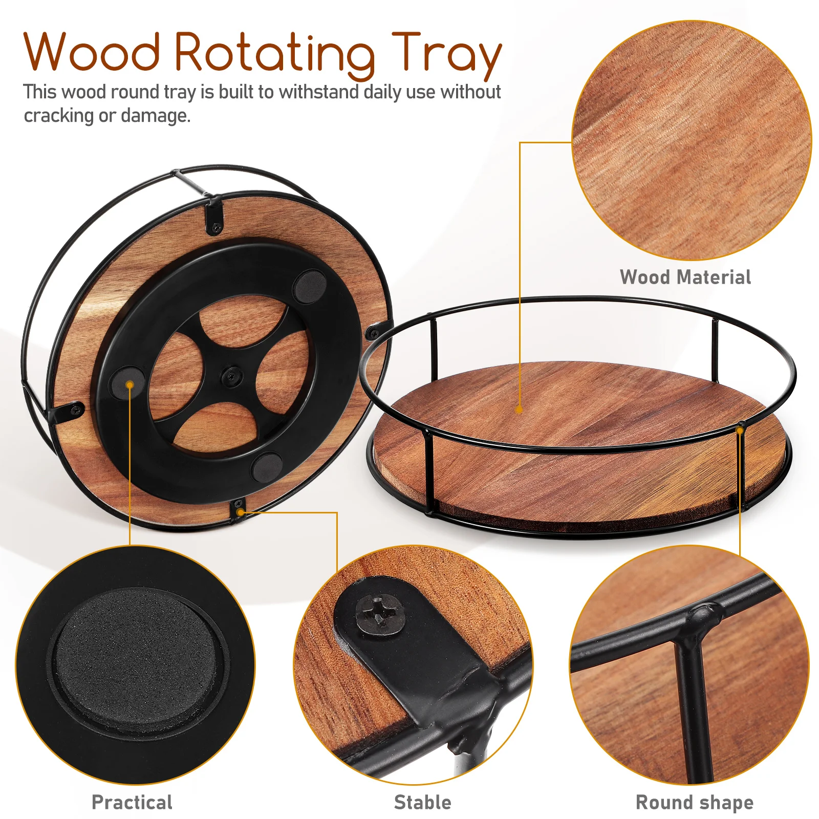 

Solid Wood Rotating Tray Round Storage Organizer For Kitchen Bathroom Vanity Turntable Tray Home Decor Serving Plate