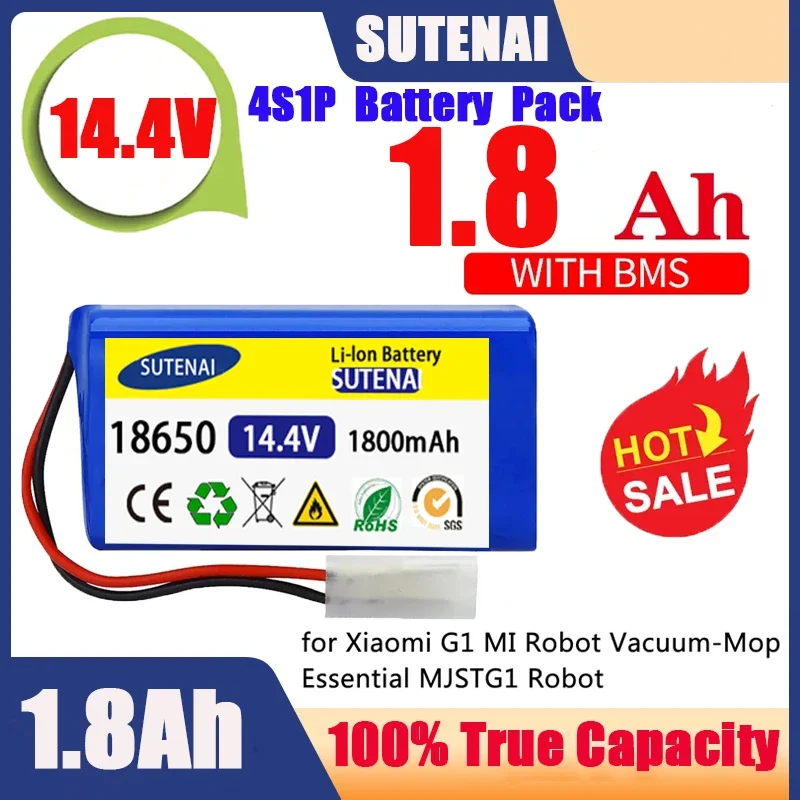 

18650 battery pack 14.4V 6800mAh lithium ion battery, suitable for Xiaomi G1 Mi Essential MJSTG1 robot vacuum cleaner,