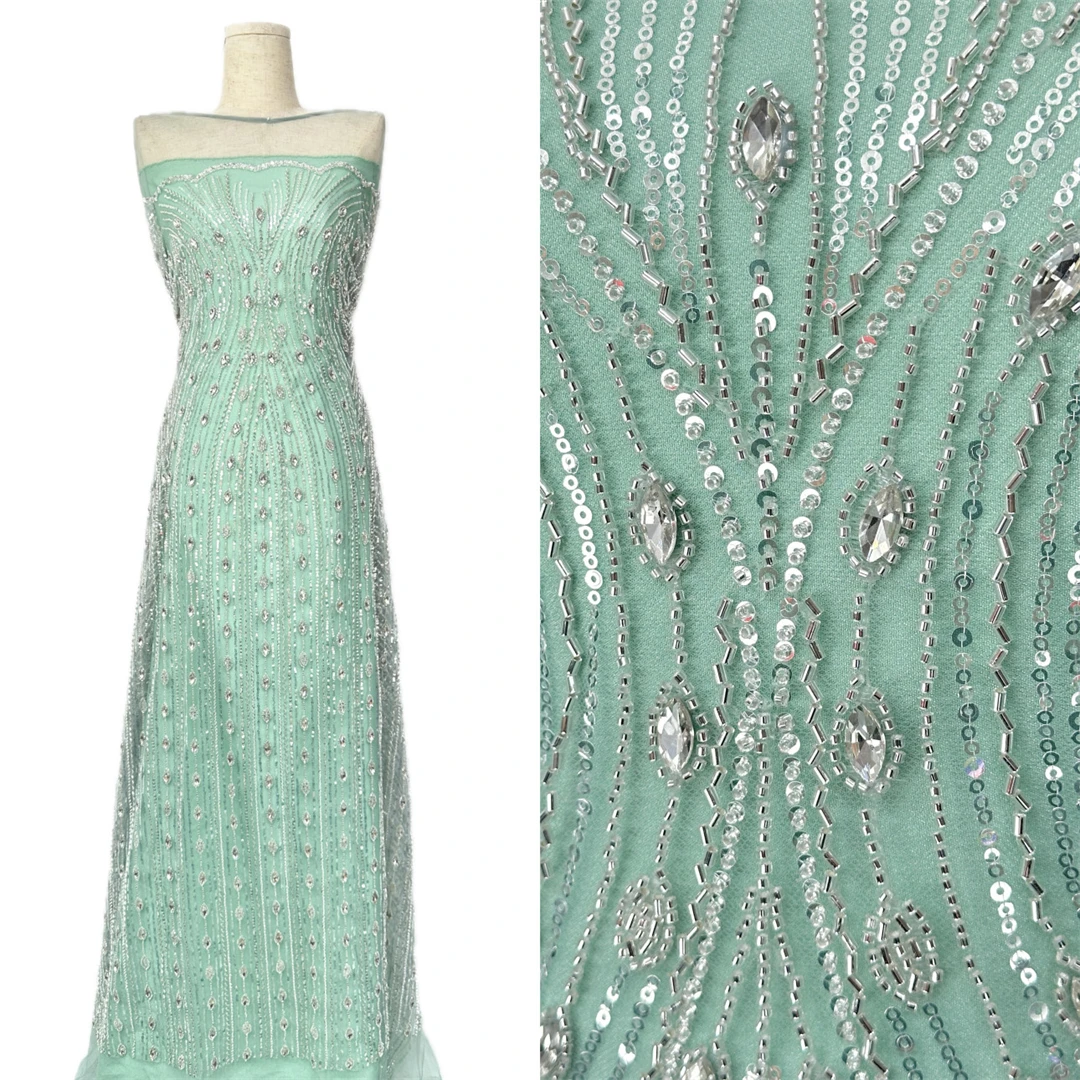 

African Beaded Lace Fabric 2026 High Quality Lace French Mesh Beaded Decoration Nigerian Lace Fabric Bridal Party Dresses