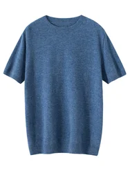 Camiseta de Cachemira para hombre, jersey de manga corta de verano, prendas de punto básicas, ropa informal inteligente, Tops cómodos y suaves, 100%