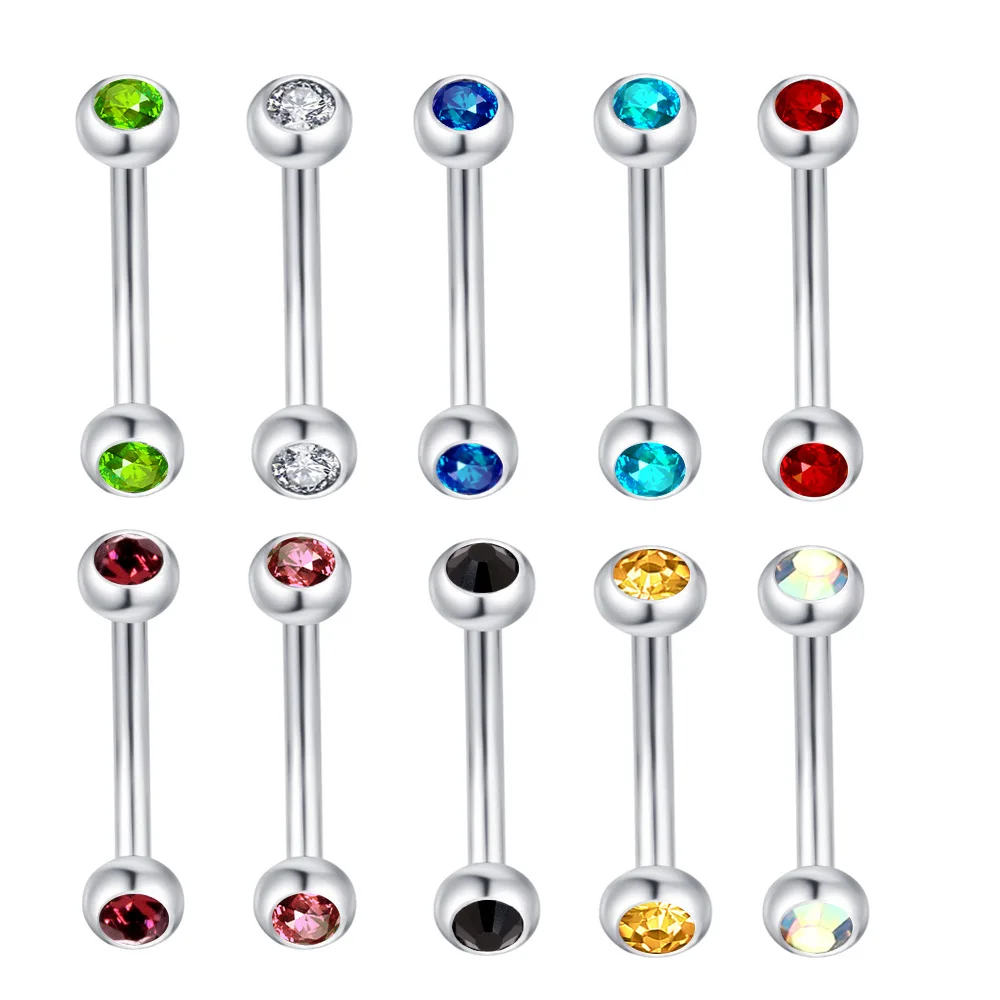 2X Kristall 3/4/5mm Kugel Stahl Augenbrauen Ring 6mm - 14mm Bar gebogene Barbell Ohr Tragus Lippe Körper Piercing Schmuck 16G – Detail 2