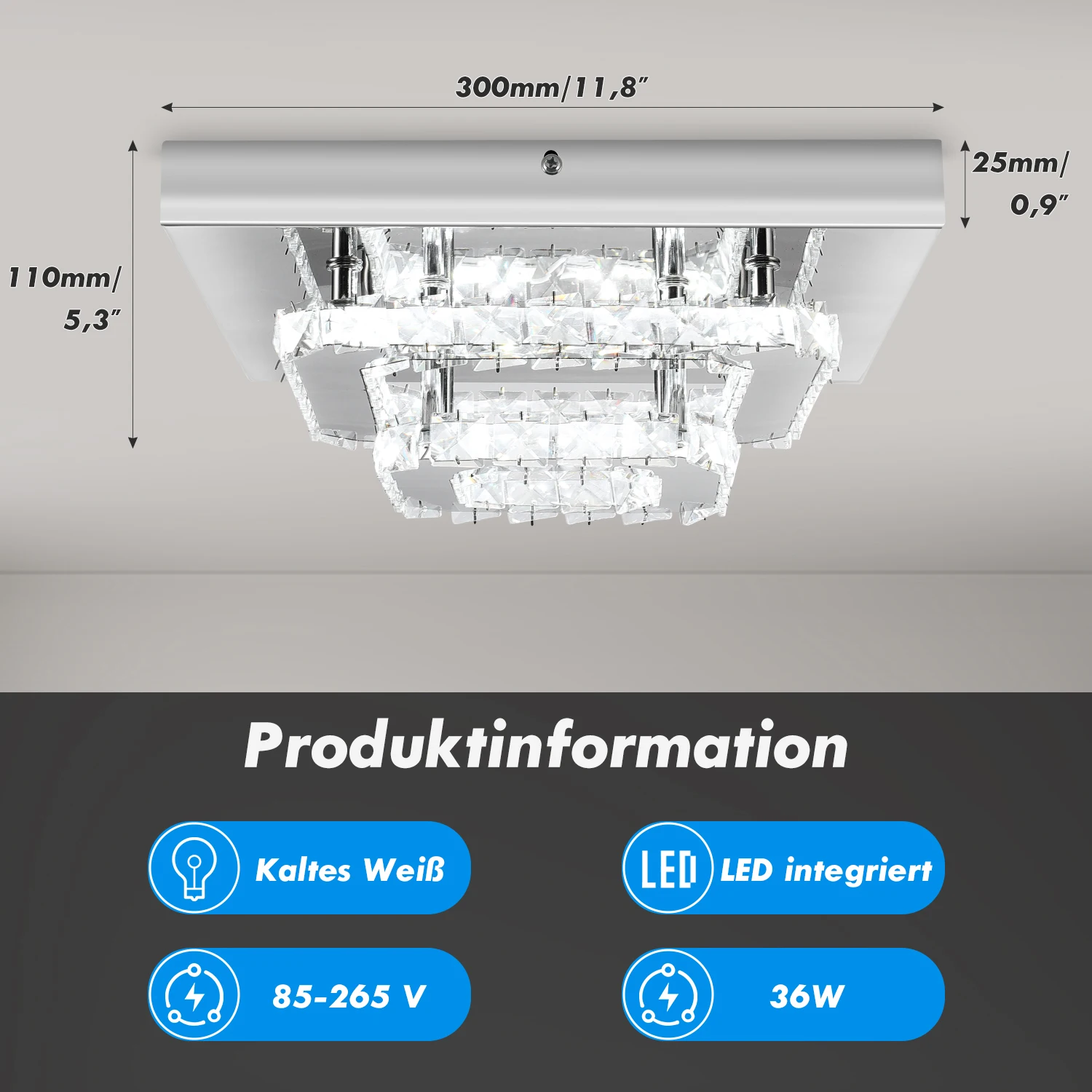 كريستال LED-Deckenleuchte، كريستال لامب K9 Edelstahl 36W Deckenlampen Fuer Küche، Schlafzimmer، Gjmesser 30 سم #2