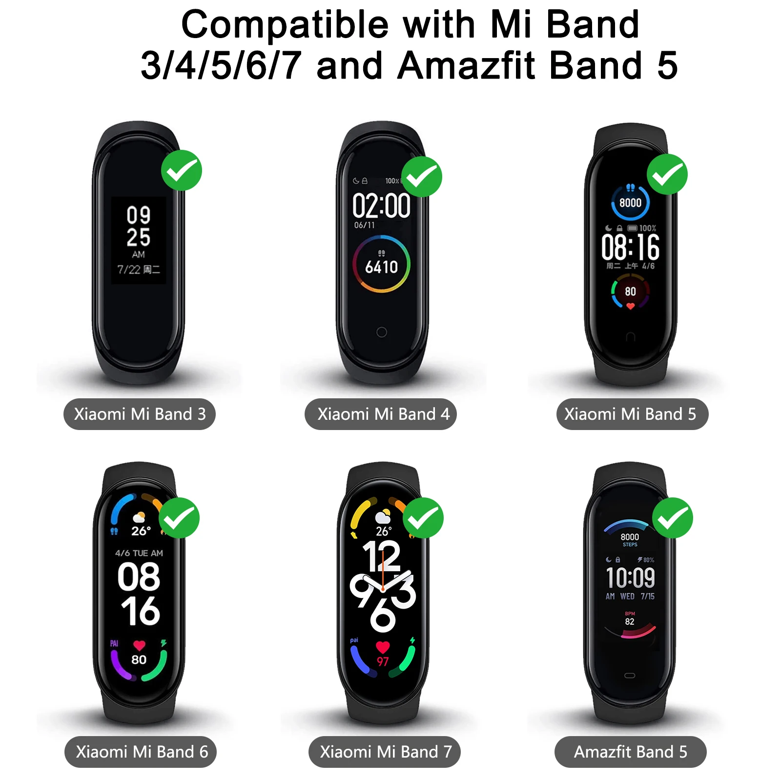 6 Pack Nylon Braided Band For Amazfit Band 5 Strap Bracelet For Xiaomi Mi band 7 6 5 4 3 Strap Watchband Adjustable Wristband