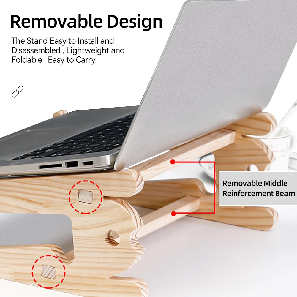 Detachable Wooden Notebook Holder Accessories For Desk 10-17 inch Macbook Air Pro 13 15 Universal Wood Laptop Stand