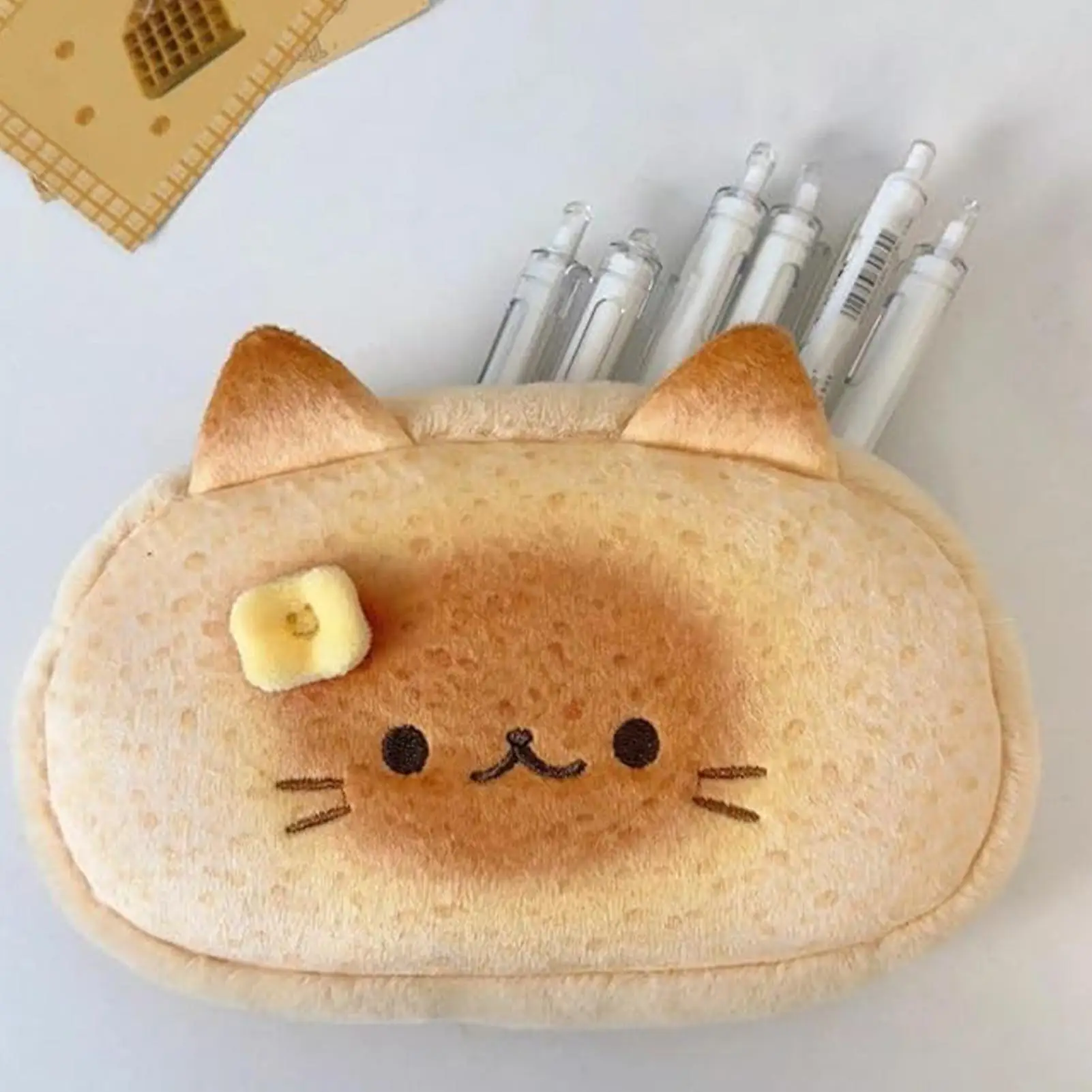 Estuche para lápices con diseño de gato tostado, estuche para lápices divertido, organizador de felpa, bolsa estética para mochila, escuela de infantes, niños y adolescentes
