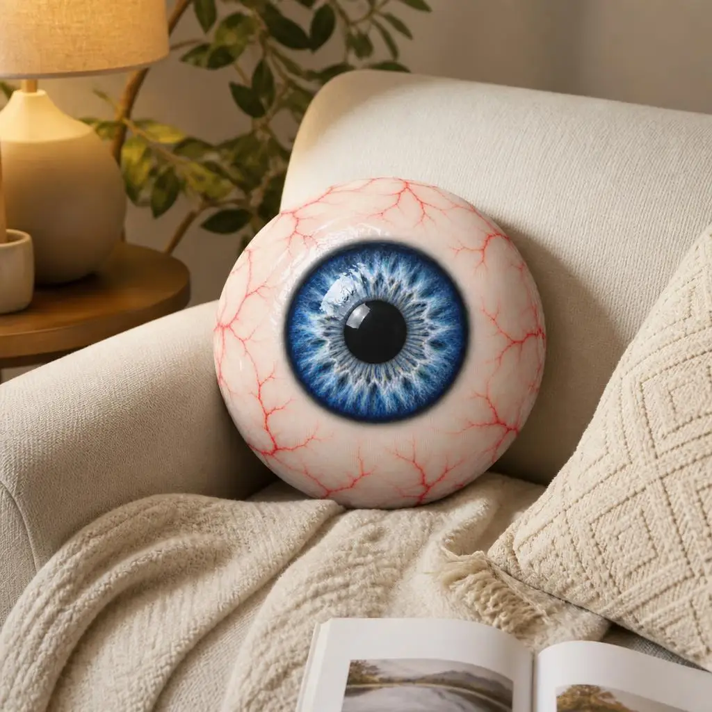 Blue Eyeball Halloween Throw Pillow Spooky Horror Plush Cushion Creepy Round Shaped Stuffed Soft Sofa Pillow Home Decor Gift
